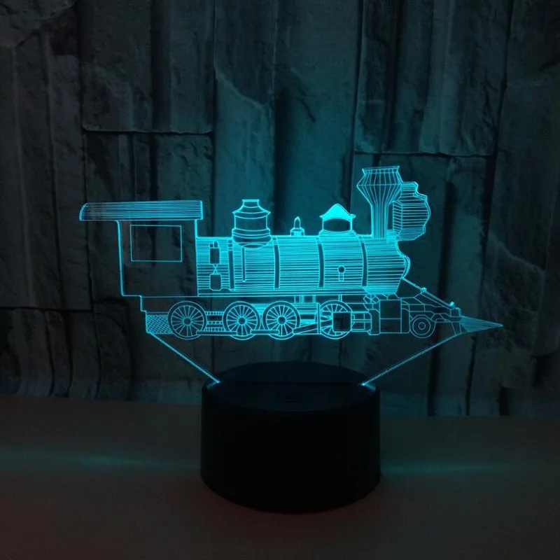 3D стерео видения светодиодный светильник паровоз поезд ночной Светильник