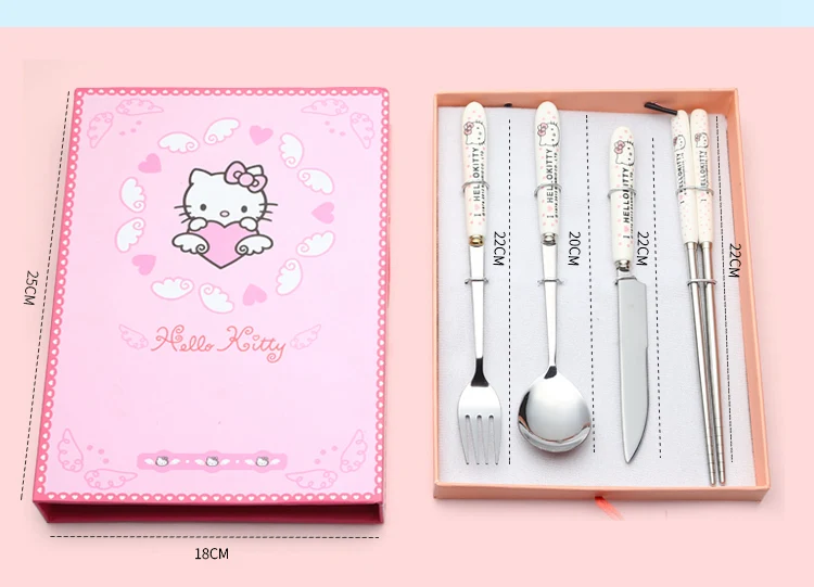 Модная посуда, столовые приборы, кухонная посуда hello kitty, вилка, ложка, набор ножей, Мультяшные Портативные подарки, наборы посуды из нержавеющей стали
