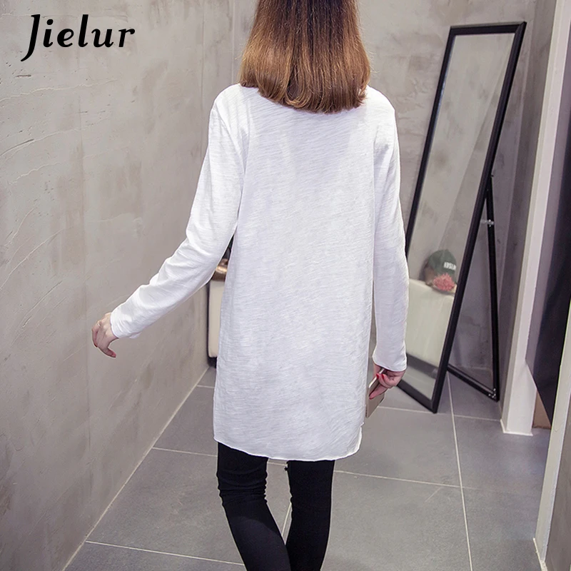 Jielur 2019 Осенняя модная женская футболка с дырками однотонные корейские свободные