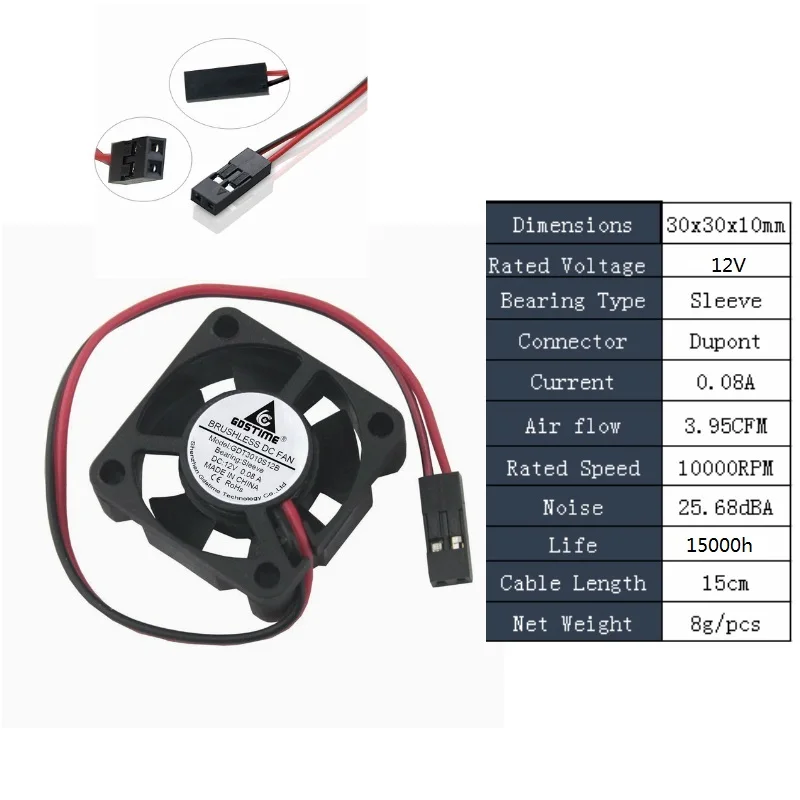 12V Sleeve Dupont Gdstime 10 шт. DC 24 в 12 В 5 В 2Pin 30 мм x 10 мм двойной шарикоподшипник 30x30x10 мм 2,54 2,0 Dupont 3 см маленький Бесщеточный вентилятор охлаждения 3010 - Цвет лезвия: 12V Sleeve Dupont
