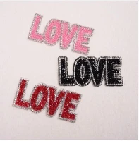 dd 1piece rhinestones love iron on patches for clothes shoes 3d beaded crystal letters patch diy decoration stickers 3 colors