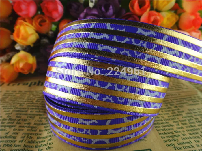 4 15080639,7/8 ''(22 мм) 10 ярдов золотые полосы фольга печатные корсажные ленты мультфильм ленты аксессуары для волос лента - Цвет: 4