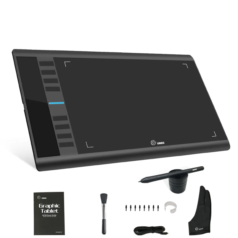UGEE M708 цифровой графический планшет 10x6 дюймов, графический планшет для рисования, 8192 давления, лучший стилус с перчаткой