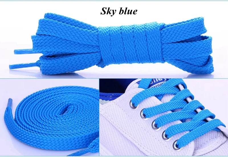 Sky blue 1 пара двойных плоских шнурков высокого качества из полиэстера шнурки Модные Спортивные Повседневные шнурки 28 цветов - Цвет: Sky blue