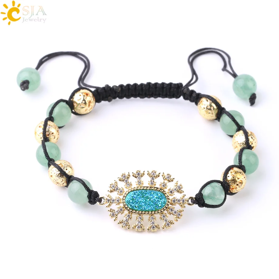 Женский плетеный браслет CSJA из натурального камня золотого цвета с бусинами