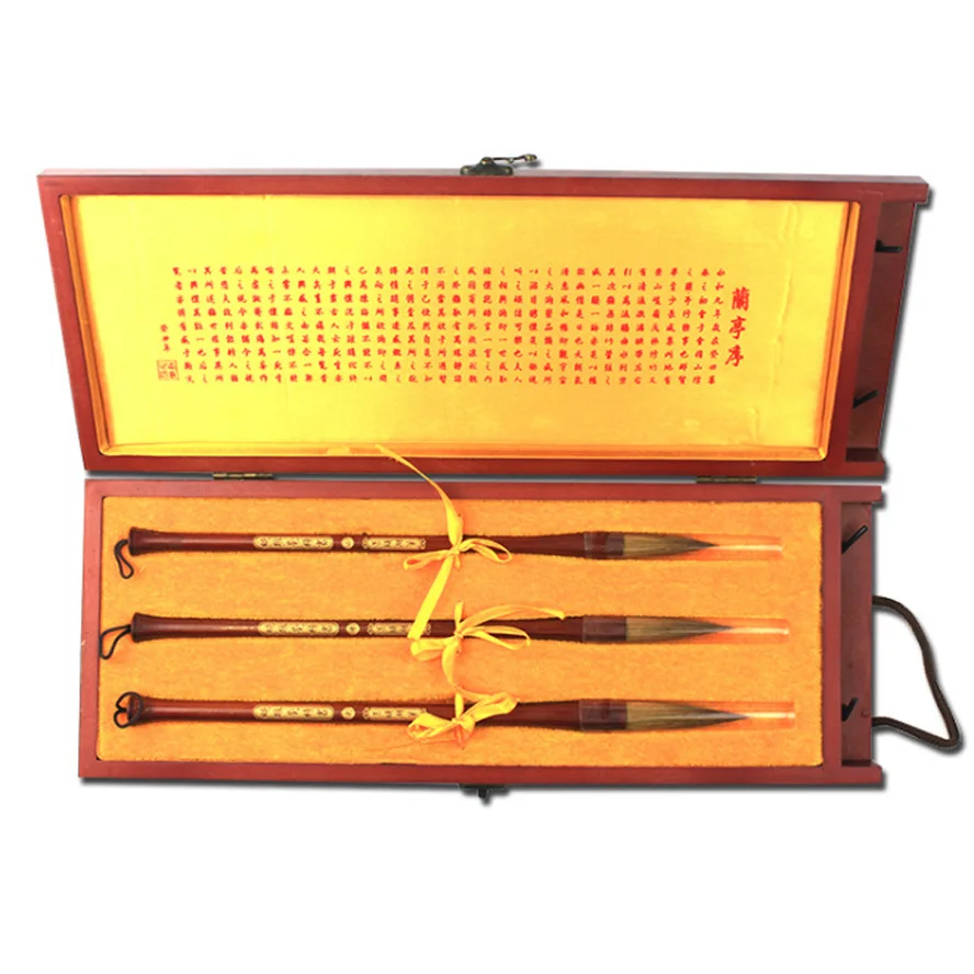 3 pcs/set Chinese Calligraphy Brushes Weasel hair brush for artist painting calligraphy Art supplies gift wooden box | Канцтовары для
