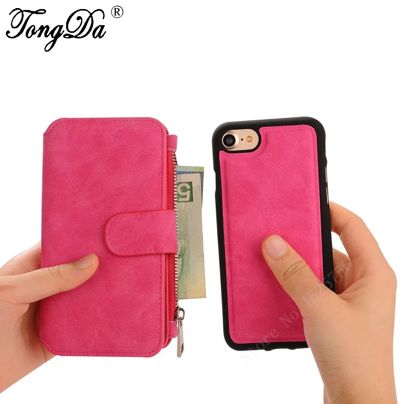 Detachable Case Cover Wallet Mutifunction Hand Bags Card Slot Leather For Apple iPhone 7 Plus |