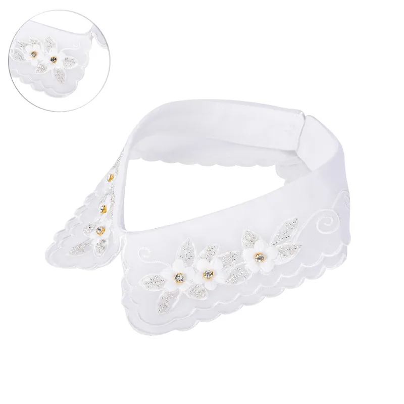 Lace Beaded Flower Necklace Choker All-Match Detachable Lapel False Collar Shirt Fake White Women Necklaces |