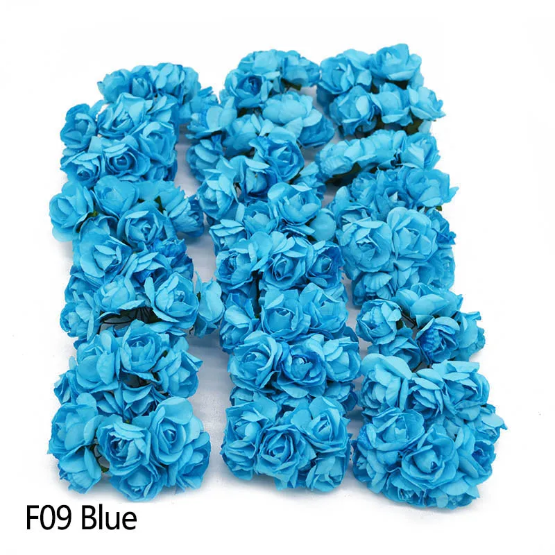 F09 Blue 144 шт 3 см Мини бумажные цветы розы искусственные головки цветов для свадебных украшений ручной работы DIY домашний модный искусственный цветок декор - Цвет: F09 Blue