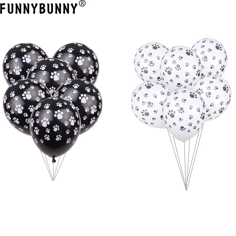 Круглые биоразлагаемые латексные воздушные шары FUNNYBUNNY Paw белые с черными