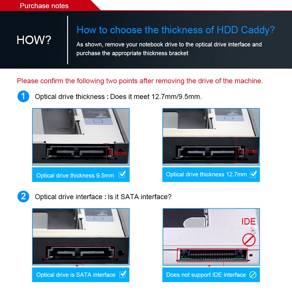 CHIPAL 2nd HDD Caddy 12,7 мм Алюминий Optibay SATA 3,0 коробка для жесткого диска корпус DVD адаптер 2,5 SSD 2 ТБ для ноутбука CD-ROM