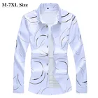 Мужская рубашка с принтом, белая Повседневная рубашка с длинным рукавом, 2021, 5XL, 6XL, 7XL, осень размера плюс