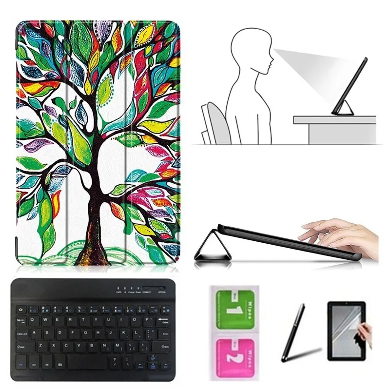 BK7-HLS Набор аксессуаров для lenovo Tab 4 8 Plus TB-8704 TB-8704F TB-8704N-Smart Cover чехол+ Bluetooth клавиатура+ Защитная пленка+ стилус - Цвет: BK7-HLS
