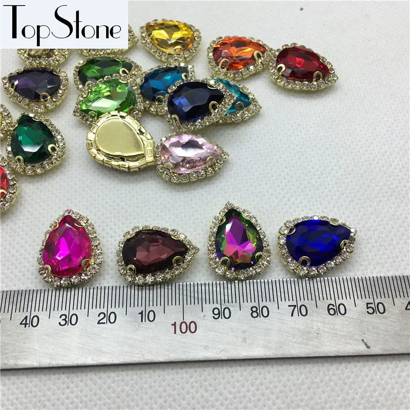 Sew On Teardrop glass crystal fancy stone 13X18mm In Golden handmade claw 18x24mm for Jewelry Making | Дом и сад