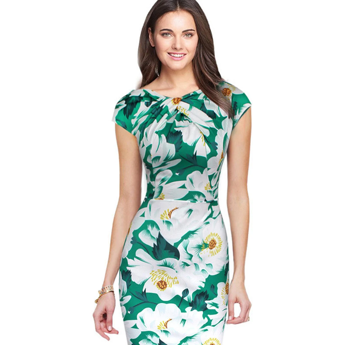 Летнее строгое платье Для женщин карандаш короткий рукав миди с цветочным