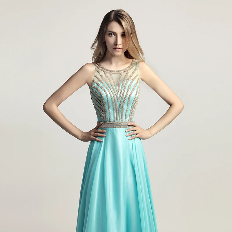 Vestido de festa высокое качество милые Очаровательные платья на выпускной трапециевидной формы без рукавов шифон бисером Aqua вечерние платья LSX411