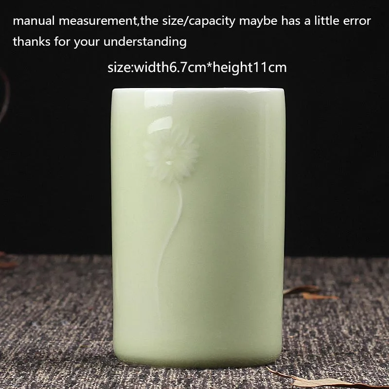 280ml Longquan Celadon Straight Cup Flower Pattern Teaware Drinkware Art Water Cups Master Teacup Coffee Milk Mug Accessories | Дом и сад