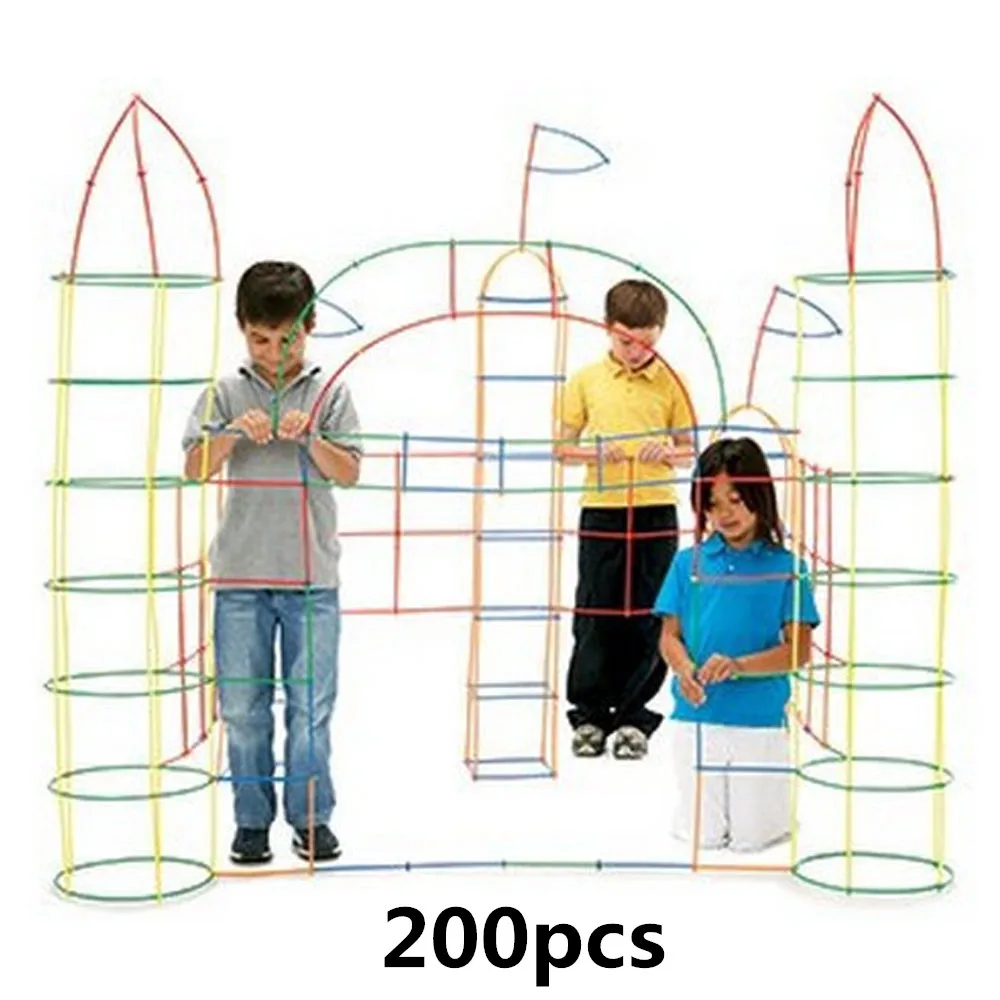 200 шт. Детский конструктор из 4D соломы|Блочные конструкторы| |