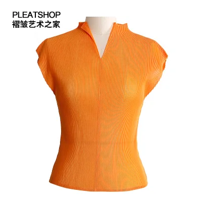 Лидер продаж модная однотонная плиссированная футболка миаке с