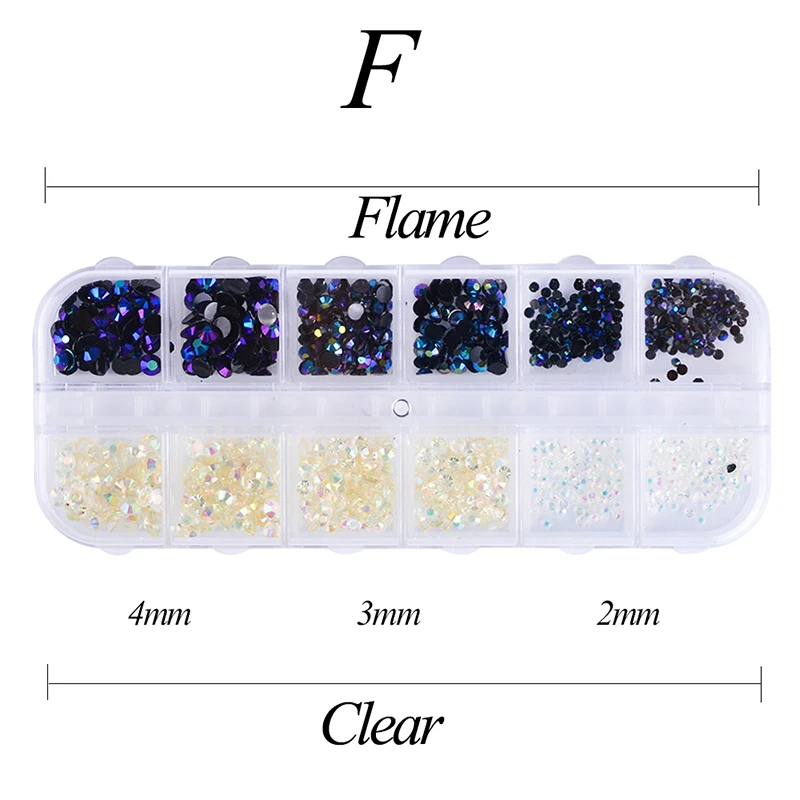 Полный Красота-1 шт. коробка с плоской задней FlameTransparent Стразы 3D Нейл-арт Декор смешанный 2/3/4 мм блеск желе Алмаз Nail Art чехол CH002