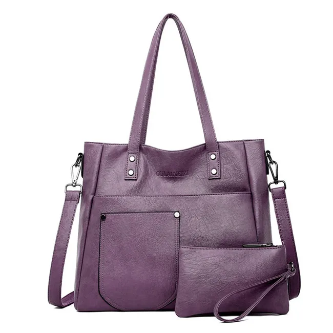 Purple Роскошная Брендовая женская мягкая кожаная сумка на плечо, женская модная большая карманная сумка, женская сумка, Повседневная сумка через плечо с кошельком - Цвет: Purple