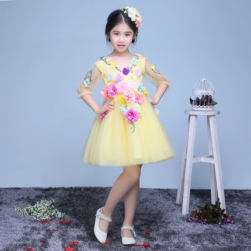 Сладкий для выпускного бала Свадебные Платье в цветочек девочек Мода 2017 г. милые