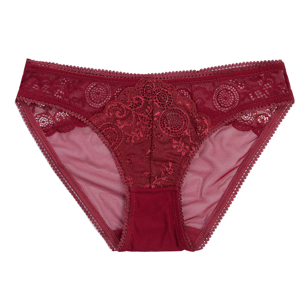 Transparent underwear net gauze sexy low waist female lace hollowed triangle crotch cotton |