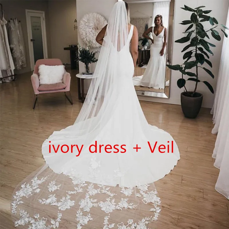 Ivory dress and Veil Лори размера плюс простые свадебные платья сексуальный стиль русалки без рукавов Белый цвет слоновой кости без бретелек свадебное платье vestido de casamento - Цвет: Ivory dress and Veil