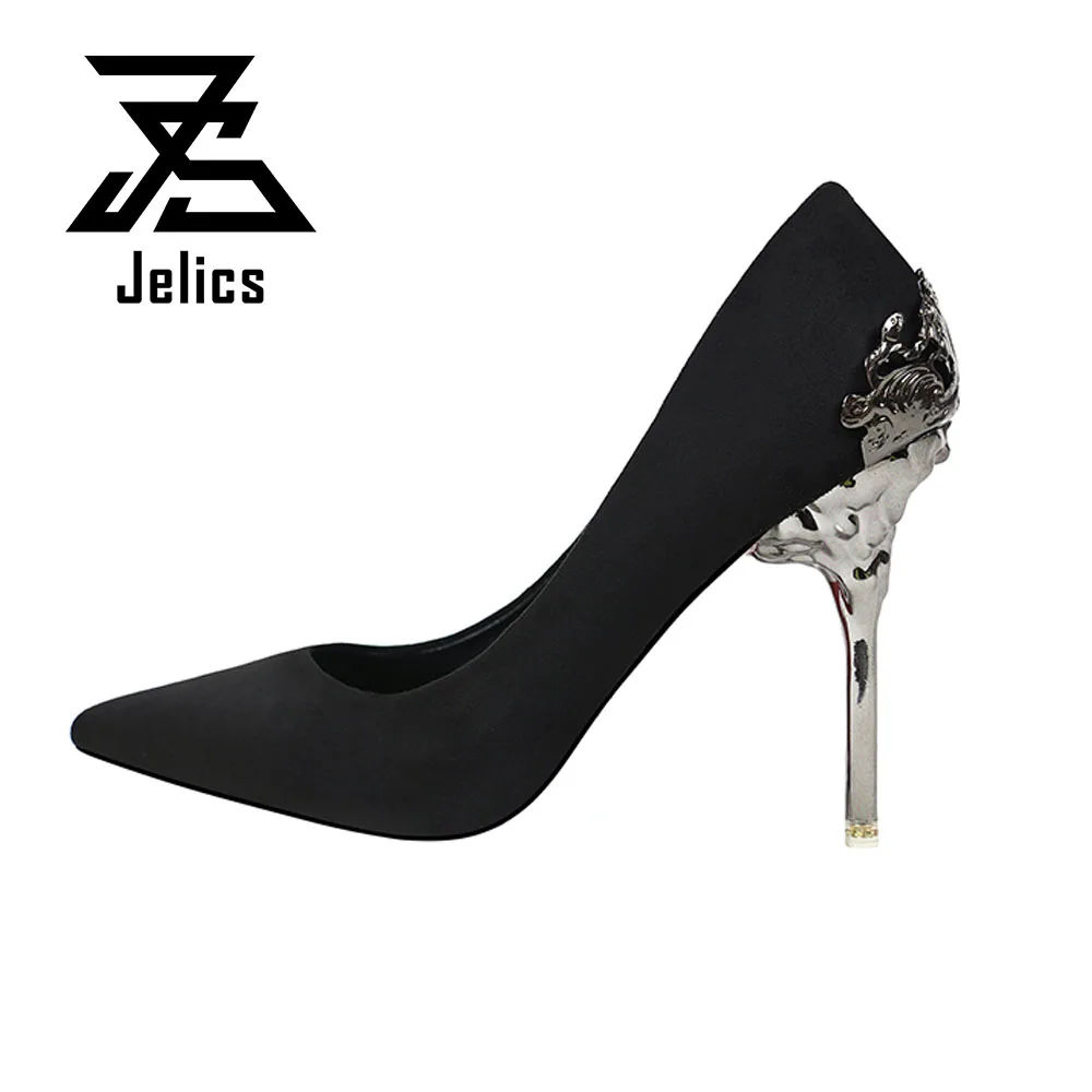 

Jelics party wedding women shoes metal hollow thin high heels pumps for ladies pink black red gold shoes woman