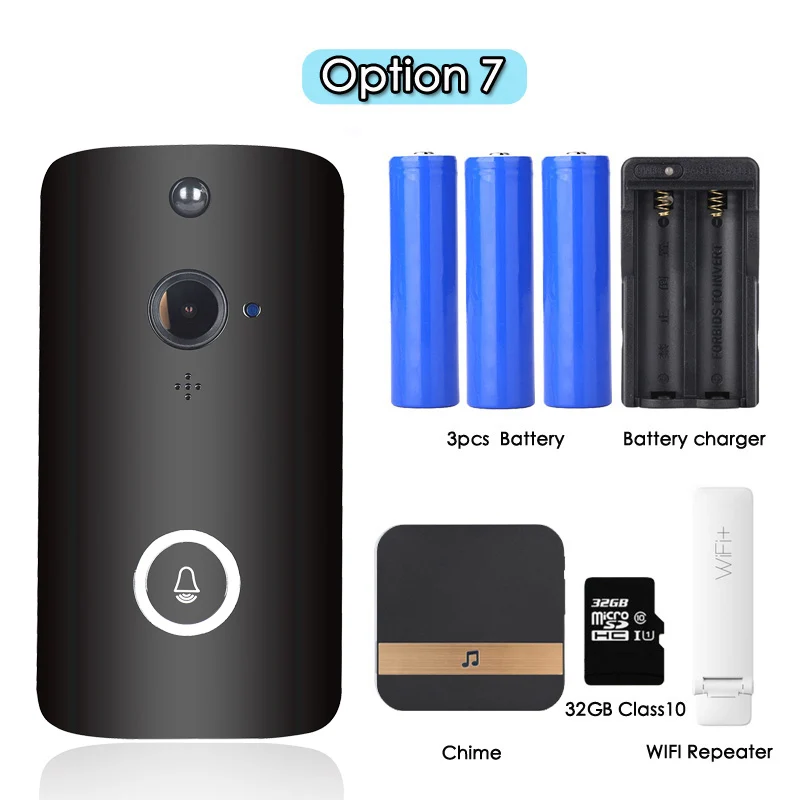 FCCWO, Full HD, 1080 P, wifi, дверной звонок, умный IP беспроводной домофон, дверной звонок, PIR датчик движения, ночное видение, дверной звонок, камера безопасности - Цвет: Option 7