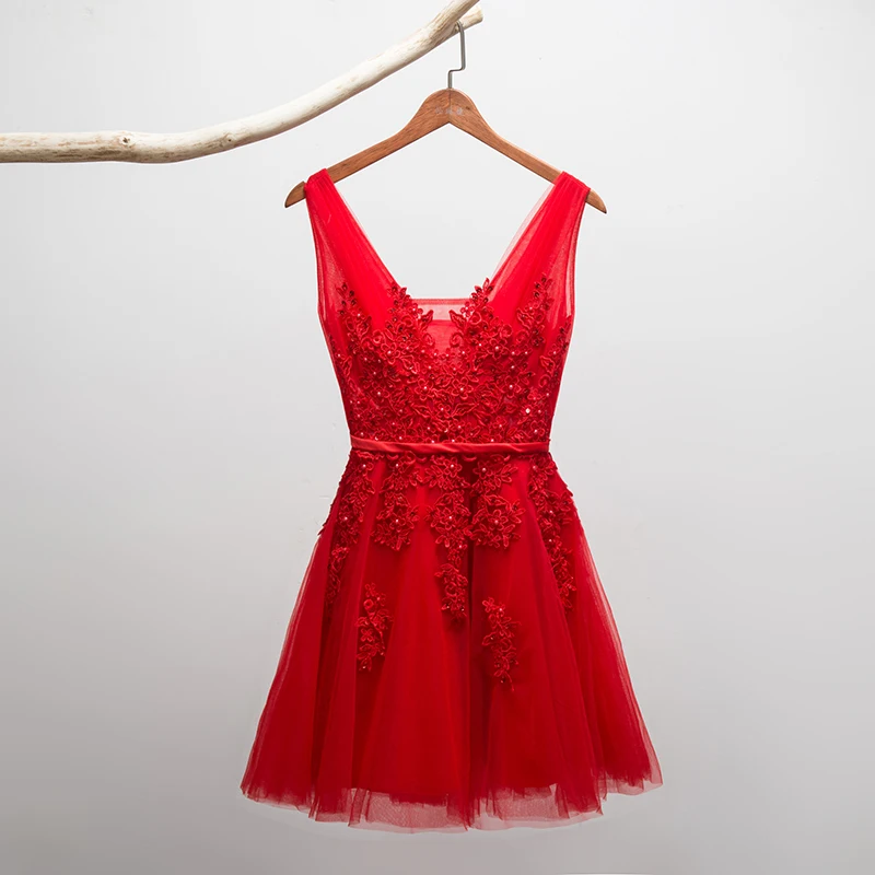SSYFashion, сексуальные короткие коктейльные платья, свадебные, банкетные, винно-красные, кружевные, с открытой спиной, вечерние платья, платье для выпускного вечера, Robe De Soiree - Цвет: Red zipper back
