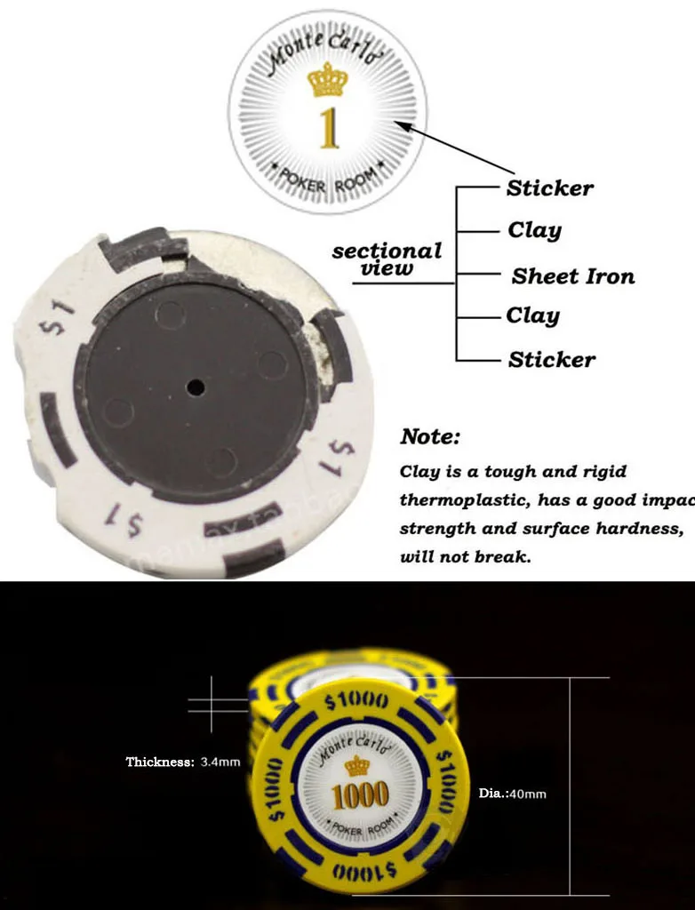 25 шт./лот чипсы Монте Карло для покера в глине 14 г лист железная наклейка казино
