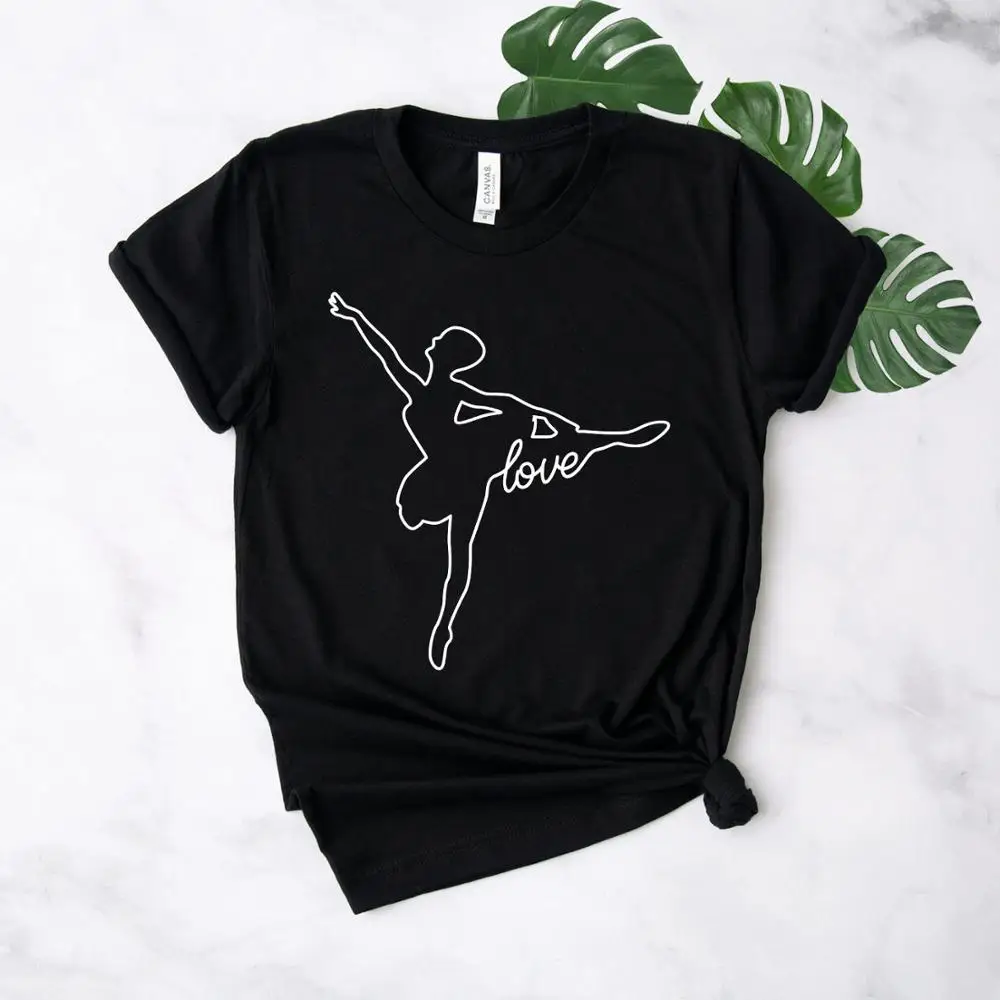 Черный Женская футболка с принтом «I Love Dance ballet», Повседневная хлопковая хипстерская забавная футболка для леди, Йонг, топ, футболка, Прямая поставка, 6 цветов, ZY-147 - Цвет: Черный