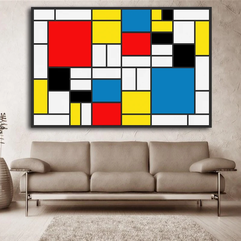Абстрактные квадраты композиция от Piet Cornelies Mondrian Giclee плакат живопись на холсте