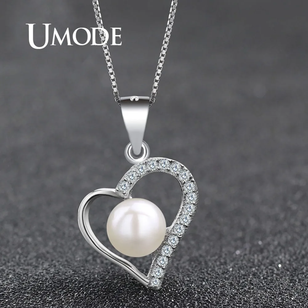 UMODE Настоящее серебро 925 цепочка ожерелья и подвески естественная форма сердца пресноводный жемчуг для женщин ювелирные изделия в стиле барокко ULN0310