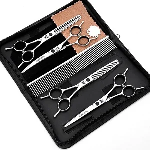 Silver 6,0 дюймов 5 шт./компл. 4CR 45HRC профессиональные безопасные ножницы для домашних животных для кошек и собак Уход за высокое качество прямые филировочные ножницы - Цвет: Silver