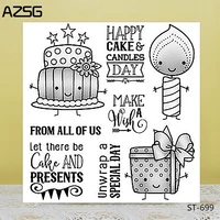 azsg happy birthday cake candle gift clear stampsseals for diy scrapbookingcard makingalbum decorative silicone stamp crafts