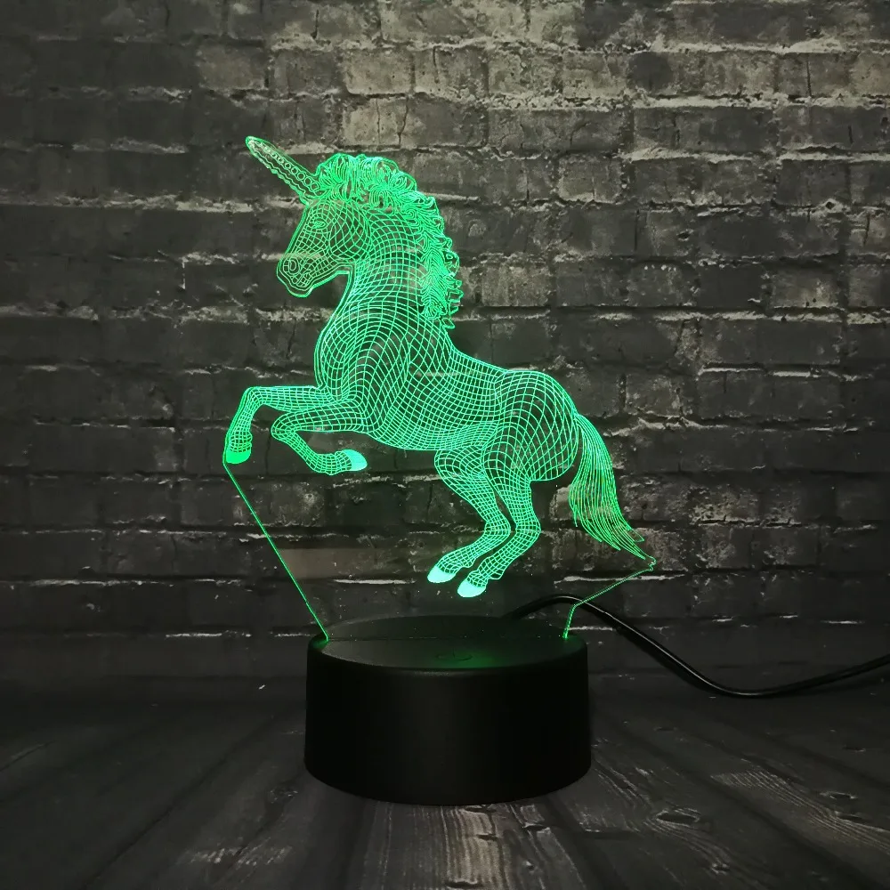 Креативный новый 2019 3D светодиодный светильник ночник с единорогом лошадкой RGB