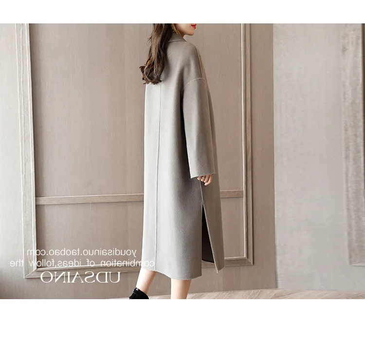 Модное однотонное длинное зимнее модное шерстяное пальто Свободное однобортное шерстяное пальто и куртка офисное Женское пальто Femenino