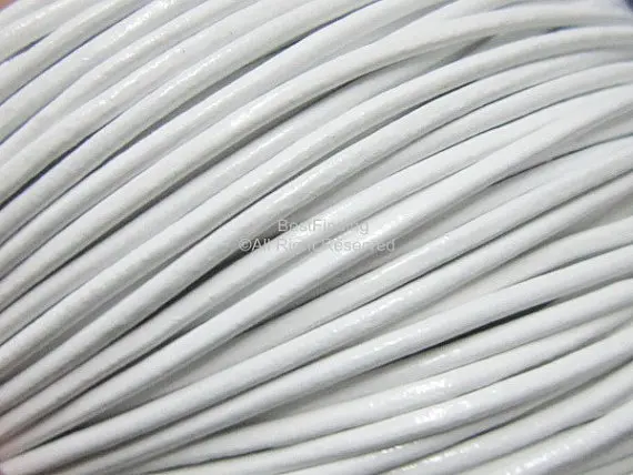 Белый кожаный шнур 2 мм круглый из натуральной кожи|white leather cord|round cordleather cord |