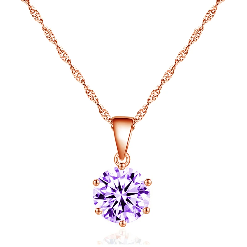 Purple 1 Fashion AAA Zircon Round Crystal Pendant Choker Necklace for Women Females Green Purple Blue Pink Color CZ Jewelry Gifts - Окраска металла: Purple 1