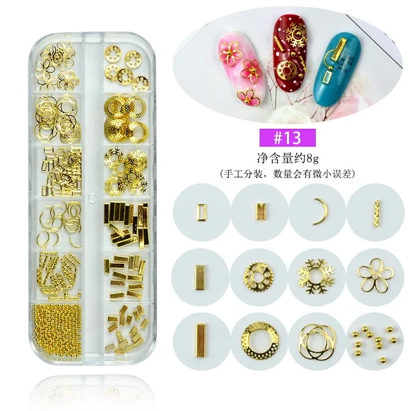 12 Grids Multi Style Glass Nail Rhinestones Mixed Colors AB Crystal Caviar 3D Charm Pearl DIY Alloy Manicure Nail Art Decoration - Цвет: 13