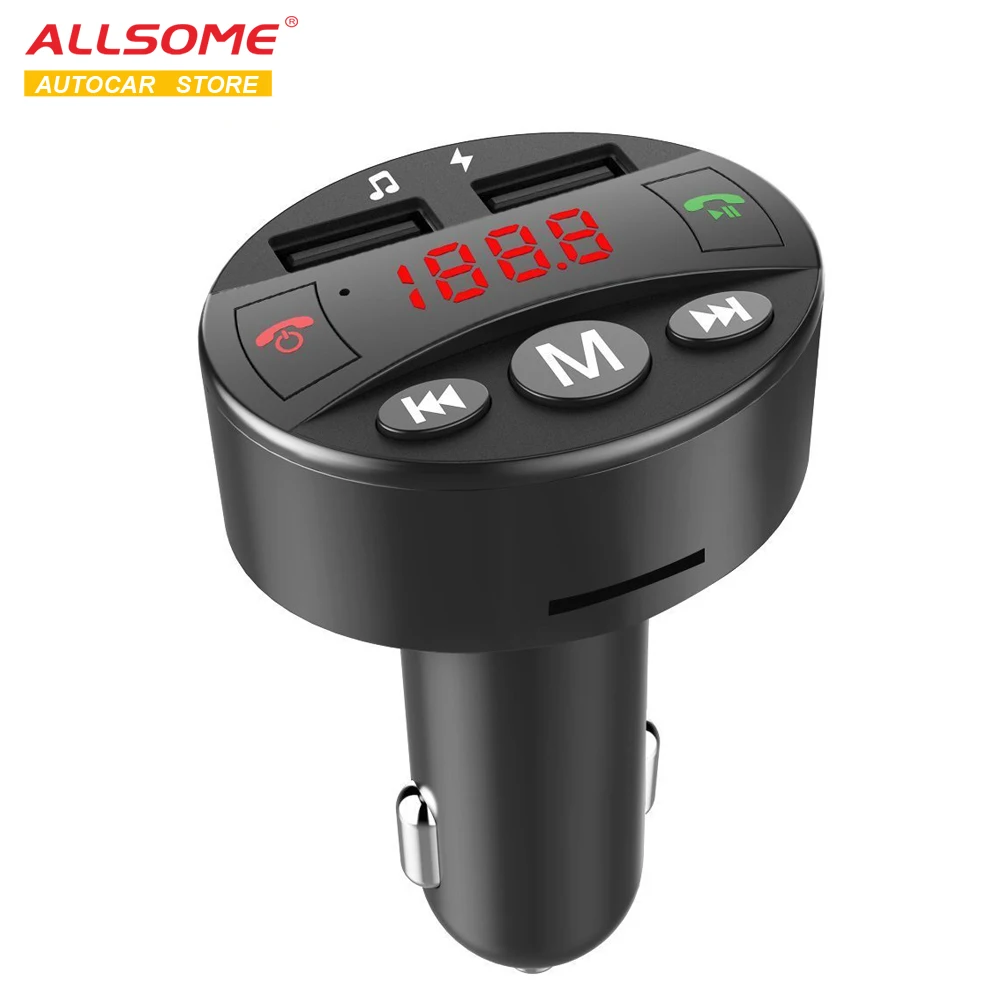 

ALLSOME Car MP3 Player Audio FM Modulator Bluetooth FM Transmitter Hands-free Car Kit USB Charger Support TF Card USB Disk