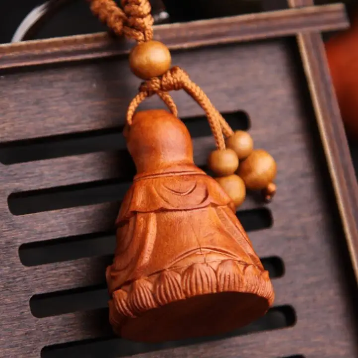Китайский персиковый резной цветок лотоса нефритовый флакон Guan Yin Kwan-yin Bodhisattva