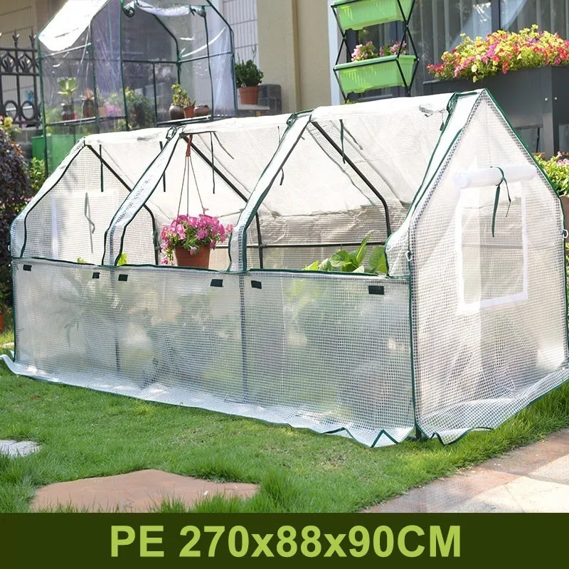 PE 270x88x90CM Съемный Стальной каркас открытый сад теплица молния растения крышка ПВХ/PE пластик зеленый дом бытовой завод теплица крышка - Цвет: PE 270x88x90CM