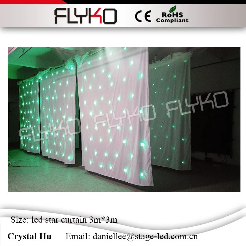 Flyko хорошее качество led звезда занавес Белый фон для свадебного украшения с