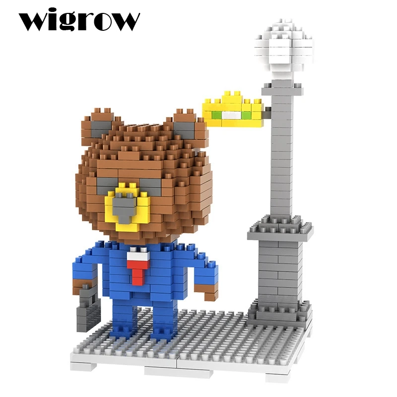 Wigrow мини медведь здание дети развивающие блоки игрушки DIY мультфильм модель