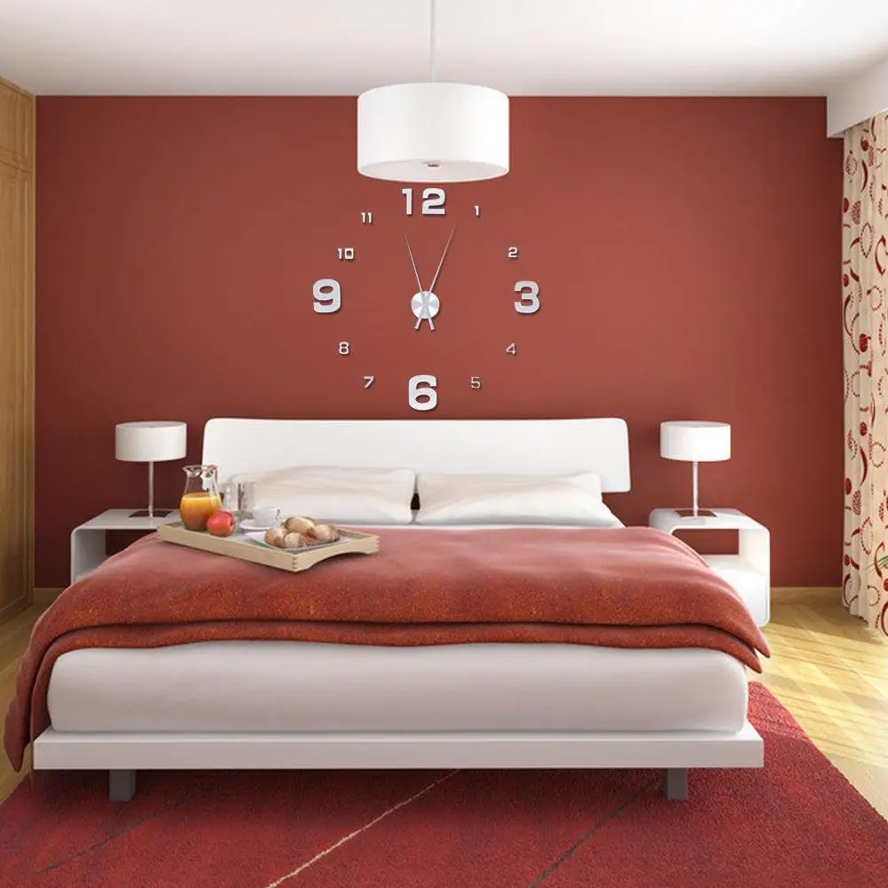 Silver Fashion 3D Big Size Wall Clock Mirror Surface Stickers DIY Living Room Decor Large Watch House Gift PJW | Дом и сад