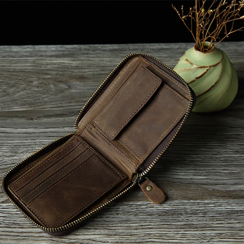 Винтажный Мужской кошелек из натуральной воловьей кожи на молнии | Багаж и сумки