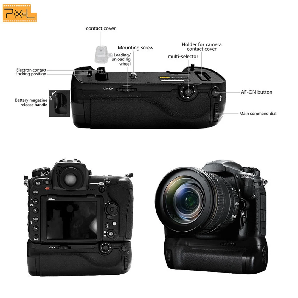 Pixel D17 Батарейная ручка для Nikon D500 Вертикальная съемка двойная мощность